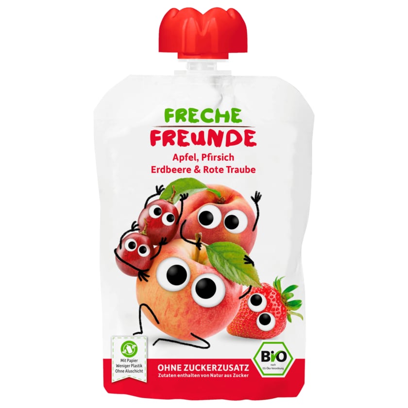 Freche Freunde Bio Apfel, Pfirsich, Erdbeere & rote Traube 100g
